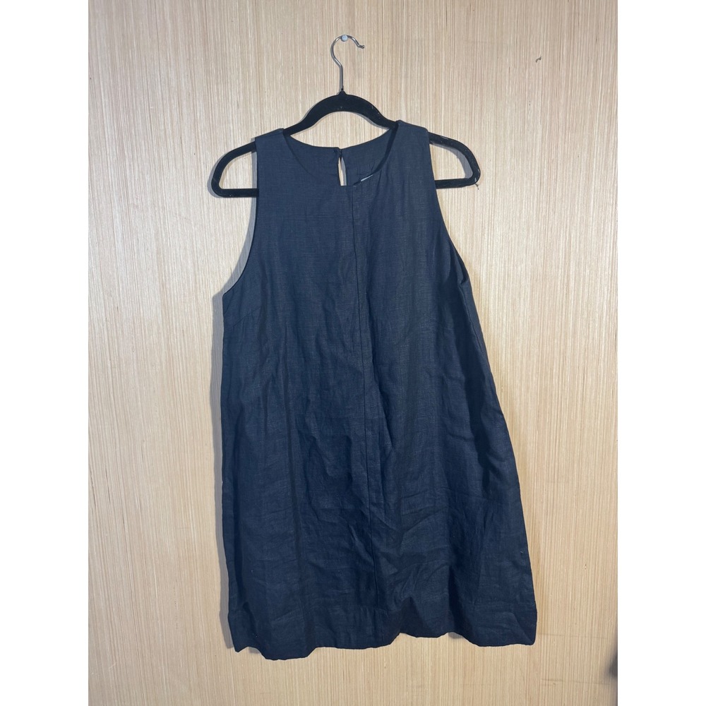 Emerson Fry India Collection Navy Blue 100% Linen Sleeveless Shift Dress Medium
